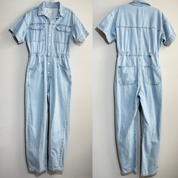 We The Free People Marci Denim Jean Jumpsuit in Clear Skies M Light Wash Utility - Picture 6 of 16